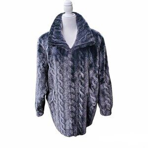 Olympia Limited Inc. Womens Small Black Gray Faux Mink Fur Coat Zip Up‎ Pockets